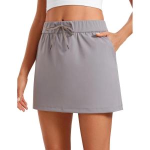CRZ YOGA 4-Way Stretch A Line Skirts for Women – High Waitsted Mini Lined Tennis Work Drawstring Skort with Pockets(Dark Chrome)
