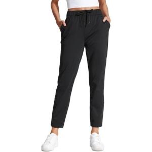 CRZ YOGA 4-Way Stretch Ankle Golf Pants for Women 27″ – Casual Dress Work 7/8 Sweatpants with Pockets(Black)