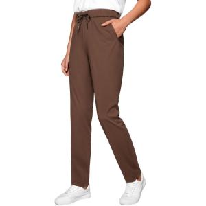 CRZ YOGA 4-Way Stretch Full Length Golf Pants for Women Tall 31″ – Travel Sweatpants Workout Trousers with Pockets(Coffee Brown)