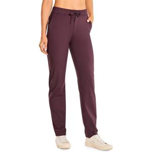 CRZ YOGA 4-Way Stretch Full Length Golf Pants for Women Tall 31″ – Travel Sweatpants Workout Trousers with Pockets(Dark Russet)