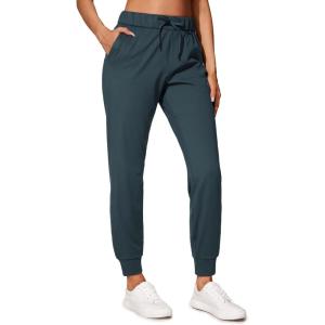 CRZ YOGA 4-Way Stretch Workout Joggers for Women 28″ – Casual Travel Athletic Pants with Pockets(Forest Dark Green)