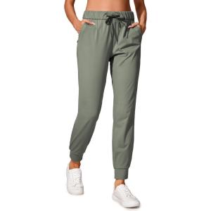 CRZ YOGA 4-Way Stretch Workout Joggers for Women 28″ – Casual Travel Athletic Pants with Pockets(Grey Sage)
