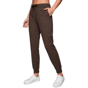 CRZ YOGA 4-Way Stretch Workout Joggers for Women 28″ – Casual Travel Athletic Pants with Pockets(Hot Fudge Brown)