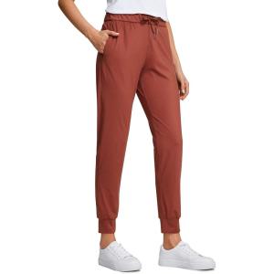 CRZ YOGA 4-Way Stretch Workout Joggers for Women 28″ – Casual Travel Athletic Pants with Pockets(The Cognac Brown)