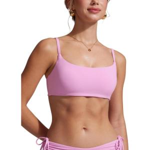 CRZ YOGA A-C Scoop Neck Bikini Tops for Women – Padded Adjustable Bathing Swimsuit Spaghetti Straps Swim Sports Bra(Vita Pink)