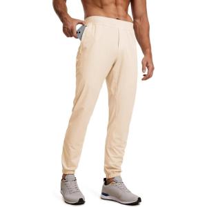 CRZ YOGA Athletic Joggers for Men 29″ – Lightweight Running Training Pants with Zip Pockets and Ankle Zippers(Raw Linen)