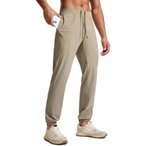 CRZ YOGA Athletic Joggers for Men 31″ – Lightweight Running Training Pants with Zip Pockets and Ankle Zippers(Khali Barley)