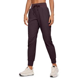 CRZ YOGA Athletic Joggers for Women 27.5″ – Lightweight Travel Outdoor Hiking Pants with Pockets(Chestnut Purple)