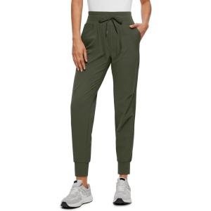 CRZ YOGA Athletic Joggers for Women 27.5″ – Lightweight Travel Outdoor Hiking Pants with Pockets(Olive Green)