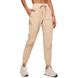 CRZ YOGA Athletic Joggers for Women 27.5″ – Lightweight Travel Outdoor Hiking Pants with Pockets(Raw Linen)