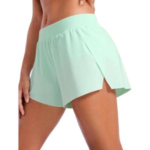 CRZ YOGA Athletic Running Shorts for Women V Split Low Waisted Lightweight Gym Workout Athletic Shorts with Liner(Mint Moment)