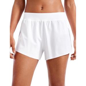 CRZ YOGA Athletic Running Shorts for Women V Split Low Waisted Lightweight Gym Workout Athletic Shorts with Liner(White)