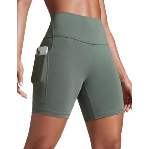 CRZ YOGA Butterbreeze Athletic Biker Shorts Pockets 6” – High Waist Workout Gym Volleyball Running Yoga Womens(Grey Sage)