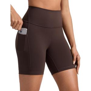 CRZ YOGA Butterbreeze Athletic Biker Shorts Pockets 6” – High Waist Workout Gym Volleyball Running Yoga Womens(Hot Fudge Brown)