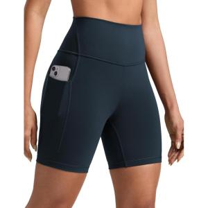 CRZ YOGA Butterbreeze Athletic Biker Shorts Pockets 6” – High Waist Workout Gym Volleyball Running Yoga Womens(True Navy)