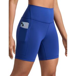 CRZ YOGA Butterbreeze Athletic Biker Shorts Pockets 6” – High Waist Workout Gym Volleyball Running Yoga Womens(Waves Blue)