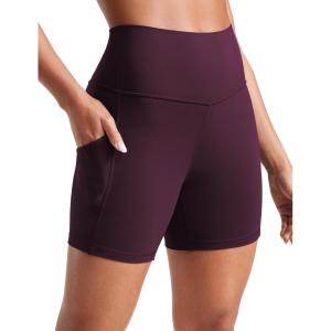 CRZ YOGA Butterluxe Biker Shorts Pockets 5″ – High Waisted Volleyball Workout Athletic Yoga Womens(Deep Purple)