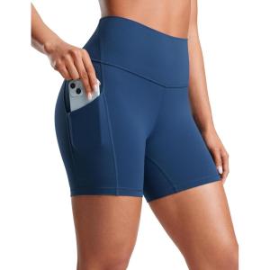 CRZ YOGA Butterluxe Biker Shorts Pockets 5″ – High Waisted Volleyball Workout Athletic Yoga Womens(French Navy)