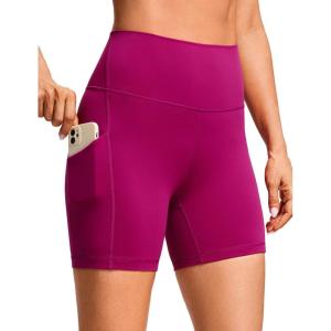 CRZ YOGA Butterluxe Biker Shorts Pockets 5″ – High Waisted Volleyball Workout Athletic Yoga Womens(Magenta Purple)