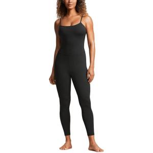 CRZ YOGA Butterluxe Cami Strap Jumpsuits for Women – Adjustable Yoga Workout One Piece Tank Leggings Romper with Built-in Bra(Black)