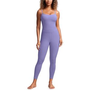 CRZ YOGA Butterluxe Cami Strap Jumpsuits for Women – Adjustable Yoga Workout One Piece Tank Leggings Romper with Built-in Bra(Dark Lavender Purple)