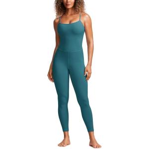 CRZ YOGA Butterluxe Cami Strap Jumpsuits for Women – Adjustable Yoga Workout One Piece Tank Leggings Romper with Built-in Bra(Green Jade)