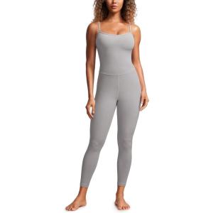 CRZ YOGA Butterluxe Cami Strap Jumpsuits for Women – Adjustable Yoga Workout One Piece Tank Leggings Romper with Built-in Bra(Gull Gray)