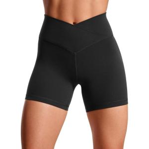 CRZ YOGA Butterluxe Crossover Biker Shorts 5″ – Criss Cross High Waisted Workout Yoga Buttery Soft Womens(Black)