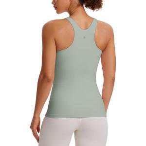 CRZ YOGA Butterluxe High Neck Tank Tops for Women – Racerback Workout Padded Yoga Athletic Camisole with Built in Bra(Green Palm Court)
