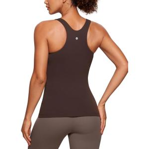 CRZ YOGA Butterluxe High Neck Tank Tops for Women – Racerback Workout Padded Yoga Athletic Camisole with Built in Bra(Hot Fudge Brown)