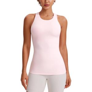 CRZ YOGA Butterluxe High Neck Tank Tops for Women – Racerback Workout Padded Yoga Athletic Camisole with Built in Bra(Strawberry Pink)