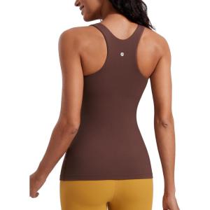 CRZ YOGA Butterluxe High Neck Tank Tops for Women – Racerback Workout Padded Yoga Athletic Camisole with Built in Bra(Taupe)
