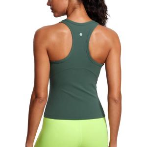 CRZ YOGA Butterluxe High Neck Tank Tops for Women – Yoga Workout Athletic Gym Camisole Racerback Sleeveless Shirts(Dark Forest Green)