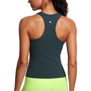CRZ YOGA Butterluxe High Neck Tank Tops for Women – Yoga Workout Athletic Gym Camisole Racerback Sleeveless Shirts(Forest Dark Green)