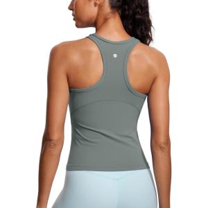 CRZ YOGA Butterluxe High Neck Tank Tops for Women – Yoga Workout Athletic Gym Camisole Racerback Sleeveless Shirts(Grey Sage)