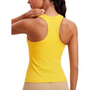 CRZ YOGA Butterluxe High Neck Tank Tops for Women – Yoga Workout Athletic Gym Camisole Racerback Sleeveless Shirts(High Visibility Yellow)