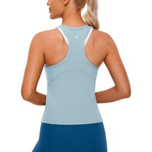 CRZ YOGA Butterluxe High Neck Tank Tops for Women – Yoga Workout Athletic Gym Camisole Racerback Sleeveless Shirts(Light Grayish Blue)