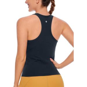 CRZ YOGA Butterluxe High Neck Tank Tops for Women – Yoga Workout Athletic Gym Camisole Racerback Sleeveless Shirts(True Navy)