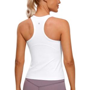 CRZ YOGA Butterluxe High Neck Tank Tops for Women – Yoga Workout Athletic Gym Camisole Racerback Sleeveless Shirts(White)
