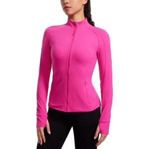 CRZ YOGA Butterluxe Hip Length Jackets for Women – Full Zip Athletic Track Tops with Thumb Holes Pockets(Hibiscus Purple)