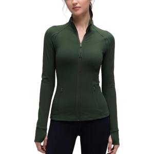CRZ YOGA Butterluxe Hip Length Jackets for Women – Full Zip Athletic Track Tops with Thumb Holes Pockets(Legend Green)
