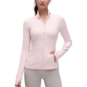 CRZ YOGA Butterluxe Hip Length Jackets for Women – Full Zip Athletic Track Tops with Thumb Holes Pockets(Strawberry Pink)
