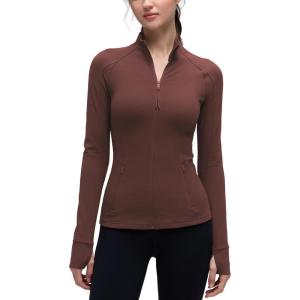 CRZ YOGA Butterluxe Hip Length Jackets for Women – Full Zip Athletic Track Tops with Thumb Holes Pockets(Taupe)