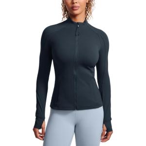 CRZ YOGA Butterluxe Hip Length Jackets for Women – Full Zip Athletic Track Tops with Thumb Holes Pockets(True Navy)