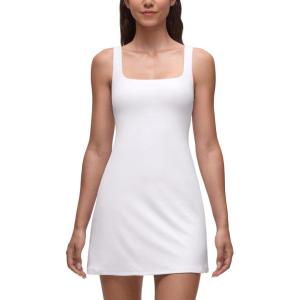 CRZ YOGA Butterluxe Linerless Square Neck Tennis Dress for Women – A Line Casual Outfits with Shelf Bra No Built-in Shorts(White)