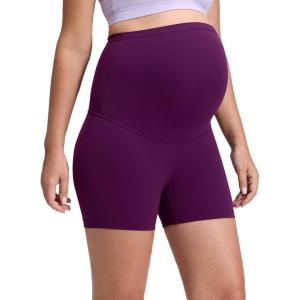 CRZ YOGA Butterluxe Maternity Biker Shorts 4″ – Over The Belly Pregnancy Yoga Workout Womens Activewear Buttery Soft(Plum Magenta)