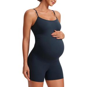CRZ YOGA Butterluxe Maternity Cami Strap Workout Romper – U Neck Casual Shorts Jumpsuit Pregnancy Womens Tank Top Bodysuit(True Navy)