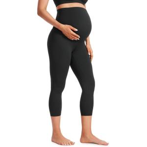 CRZ YOGA Butterluxe Maternity Capris Leggings 21″ – Over The Belly Workout Active Yoga Womens Pregnancy Crop Pants Stretchy(Black)