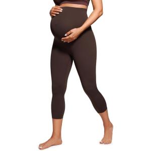 CRZ YOGA Butterluxe Maternity Capris Leggings 21″ – Over The Belly Workout Active Yoga Womens Pregnancy Crop Pants Stretchy(Hot Fudge Brown)