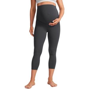 CRZ YOGA Butterluxe Maternity Capris Leggings 21″ – Over The Belly Workout Active Yoga Womens Pregnancy Crop Pants Stretchy(Mysterious Grey)